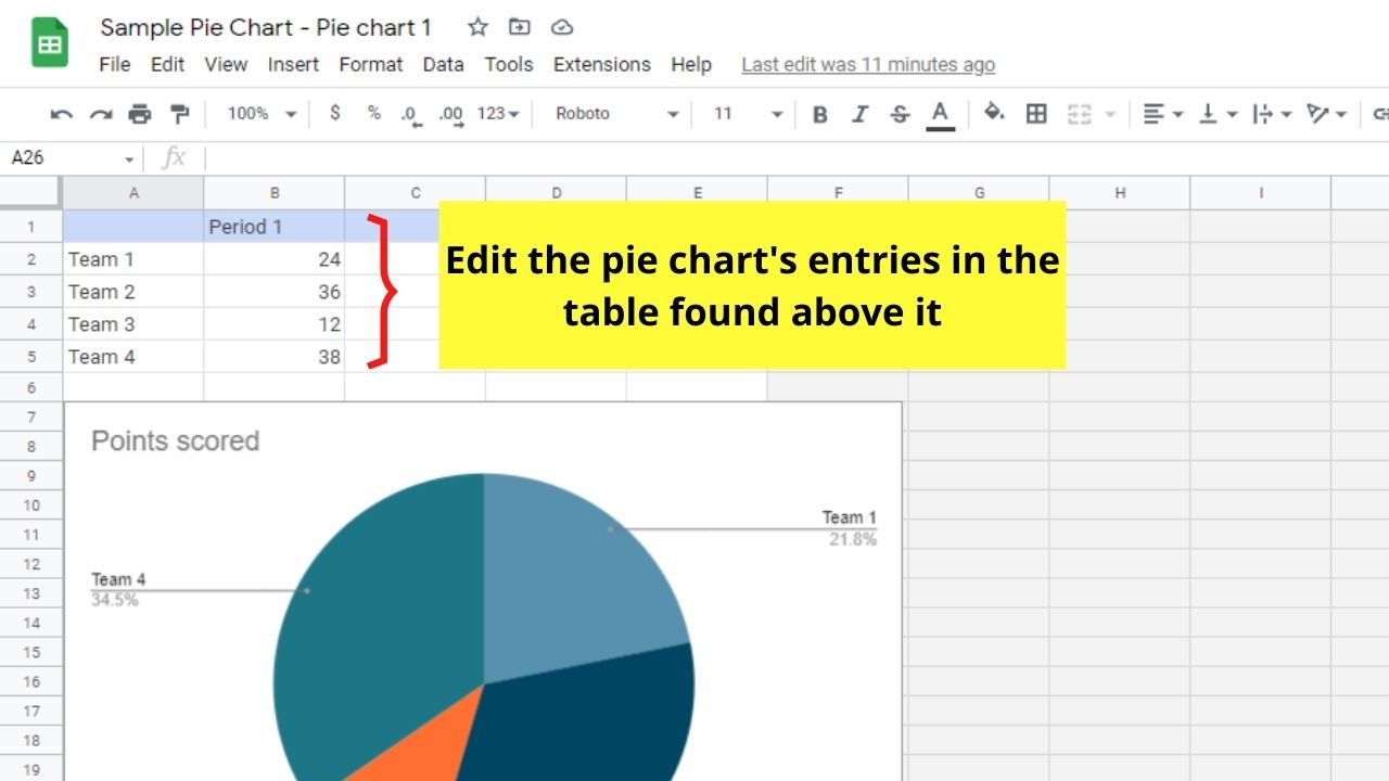 How to Create a Pie Chart in Google Docs by Editing in Google Sheets Step 5.3