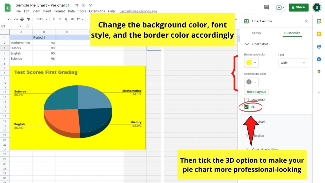 How to Create a Pie Chart in Google Docs by Editing in Google Sheets Step 6.3