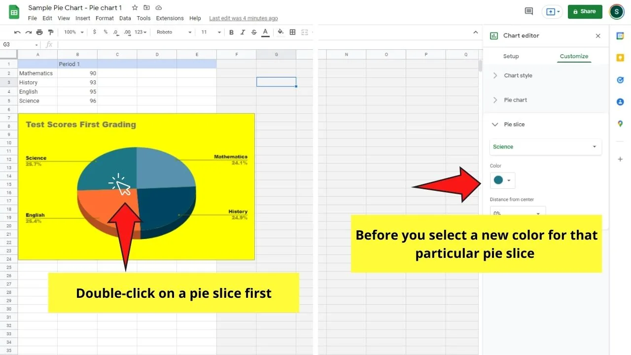 How to Create a Pie Chart in Google Docs by Editing in Google Sheets Step 7.1