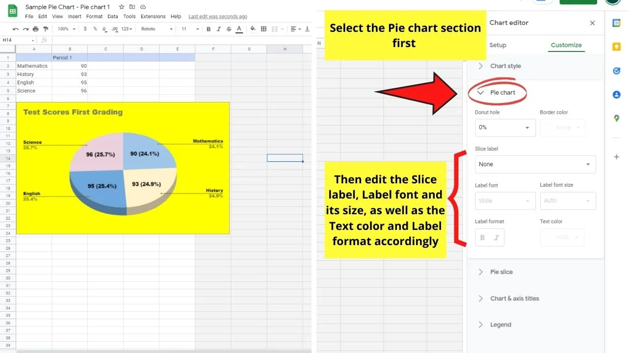 How to Create a Pie Chart in Google Docs by Editing in Google Sheets Step 8.1