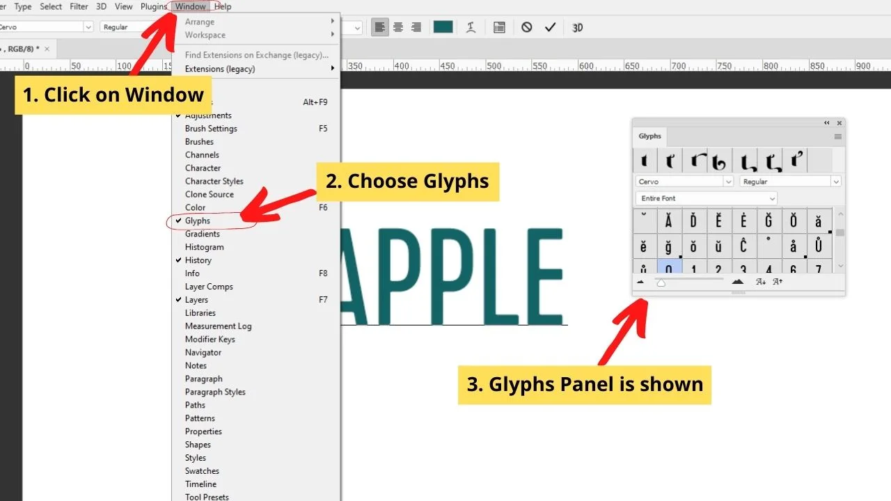How to Do Bullet Points in Photoshop using Glyphs Step2