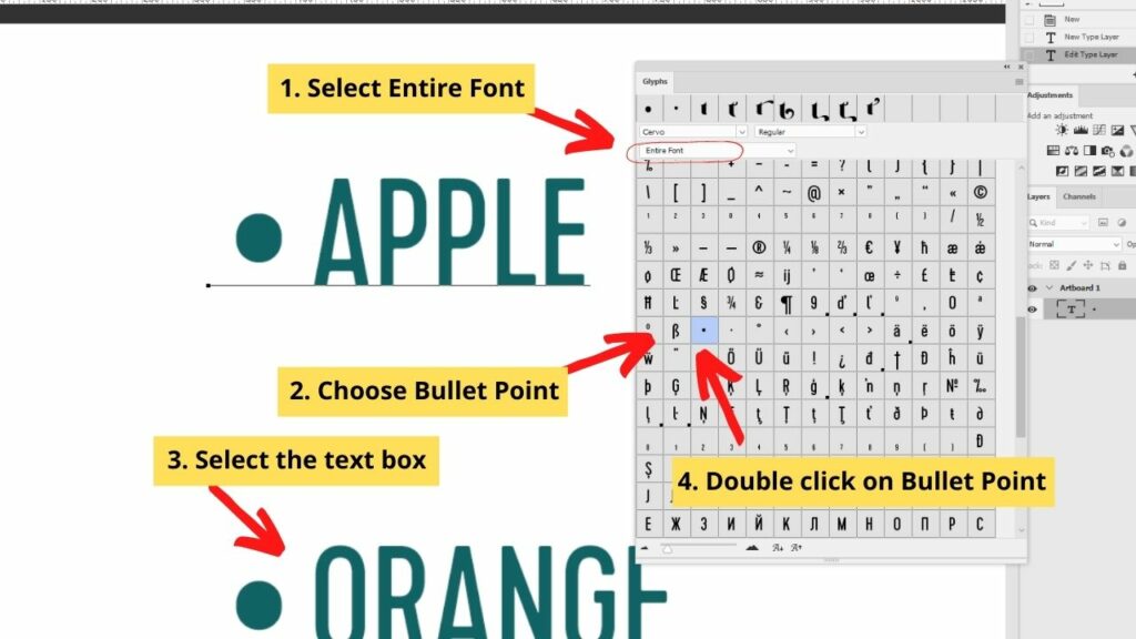 The 3 Best Methods To Make Bullet Points In Photoshop   How To Do Bullet Points In Photoshop Using Glyphs Step3 1024x576 