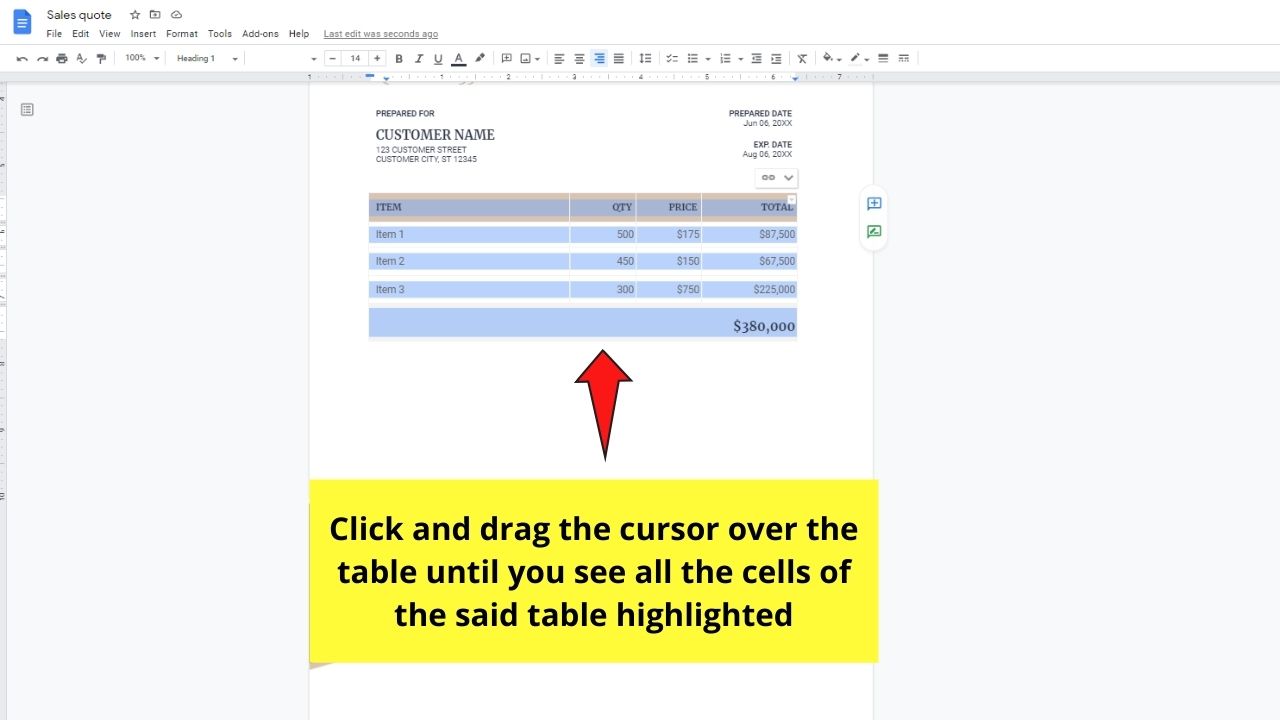 How to Move a Table in Google Docs Step 1
