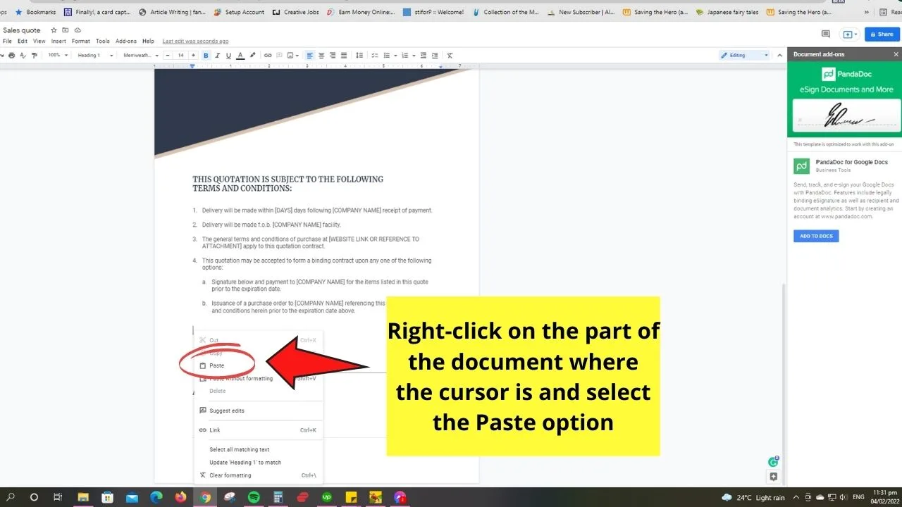 How to Move a Table in Google Docs Using the Cut Function Step 3.2