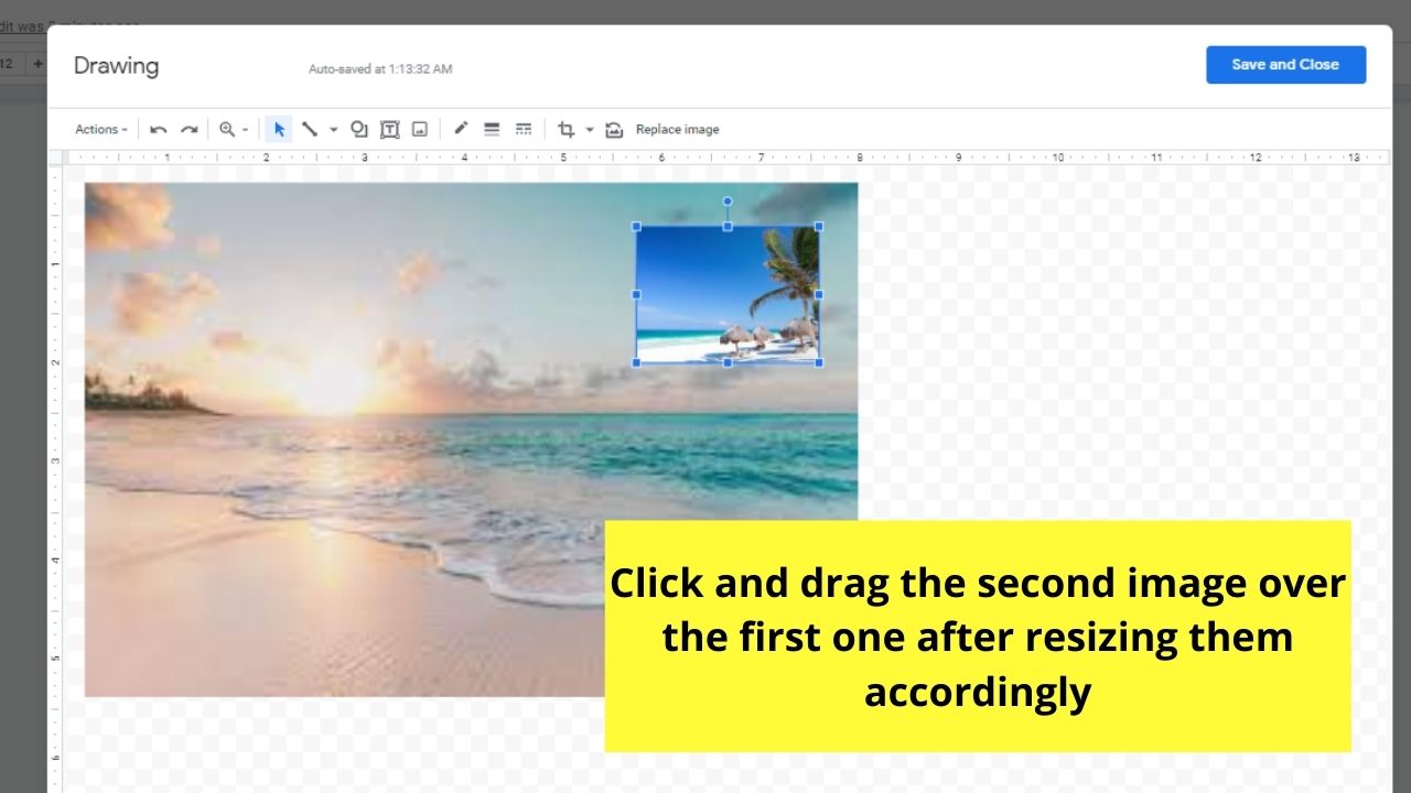 How to Overlap Images in Google Docs through the Drawing Tool Step 4
