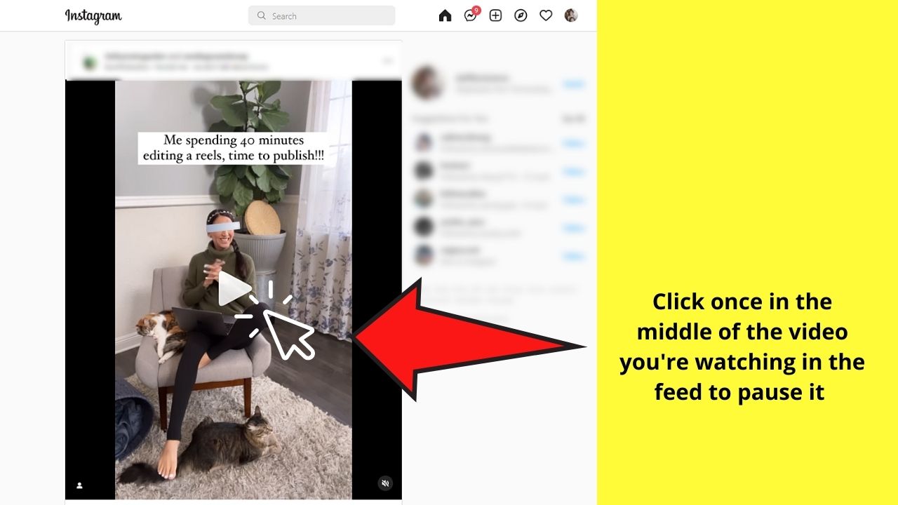 How to Pause an Instagram Video in the Desktop Step 2