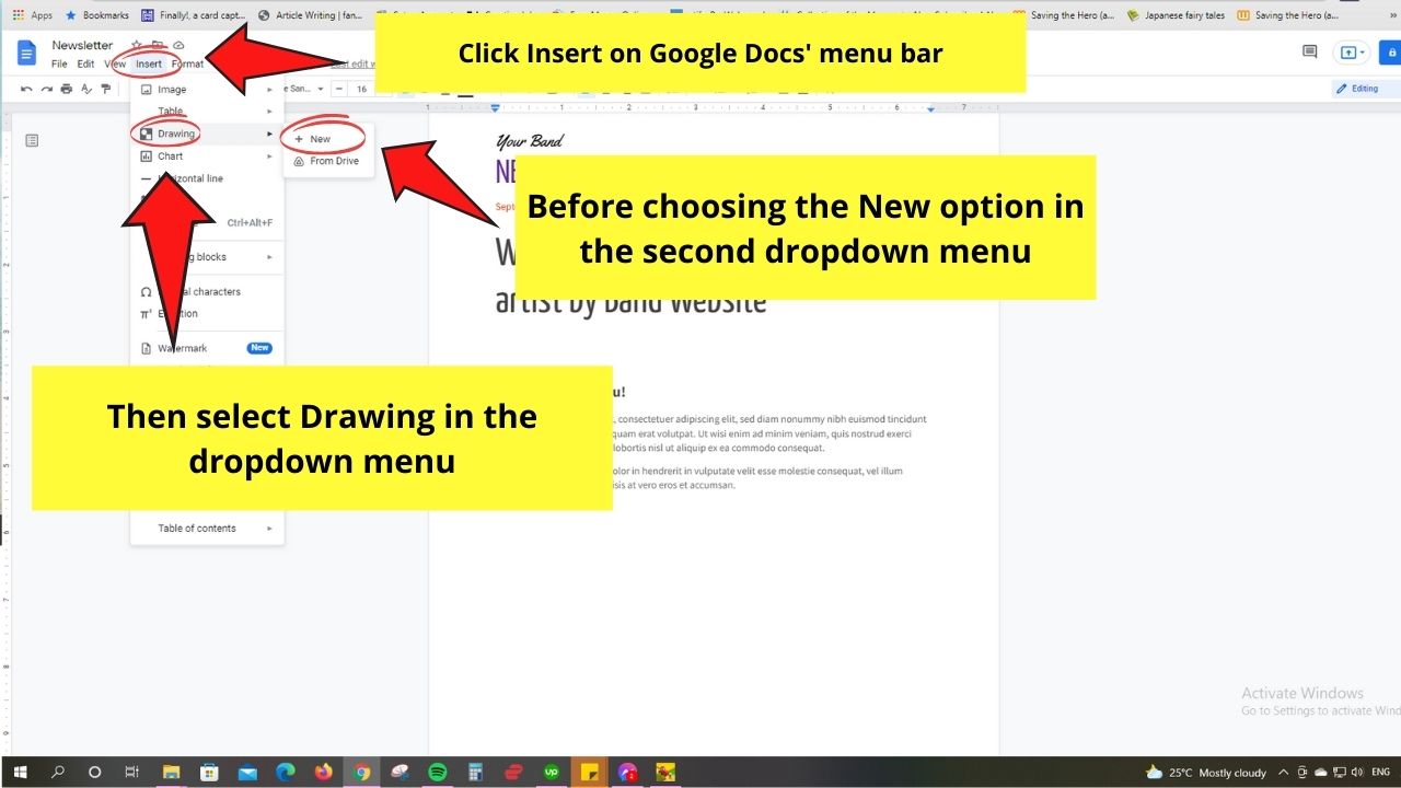 How to Put an Image Behind Text in Google Docs Using the Drawing Feature Step 1