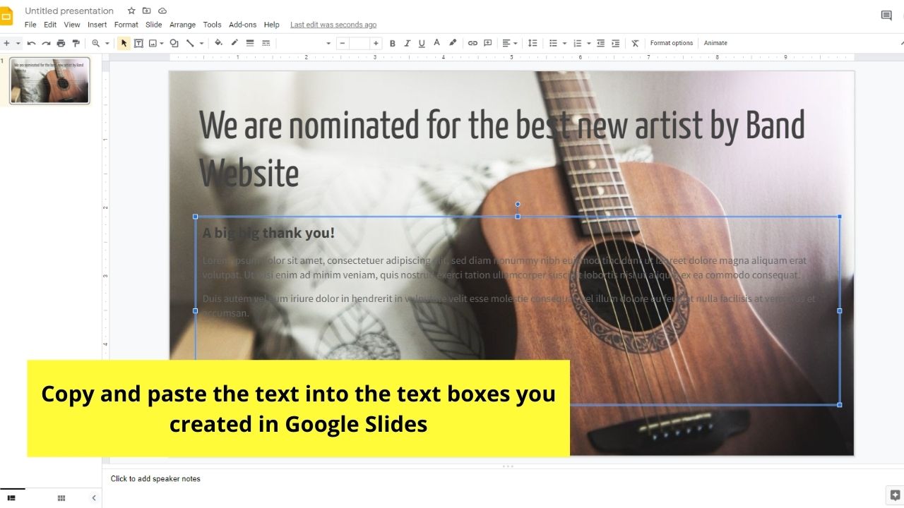 How to Put an Image Behind Text in Google Docs by Inserting Background in Google Slides Step 3