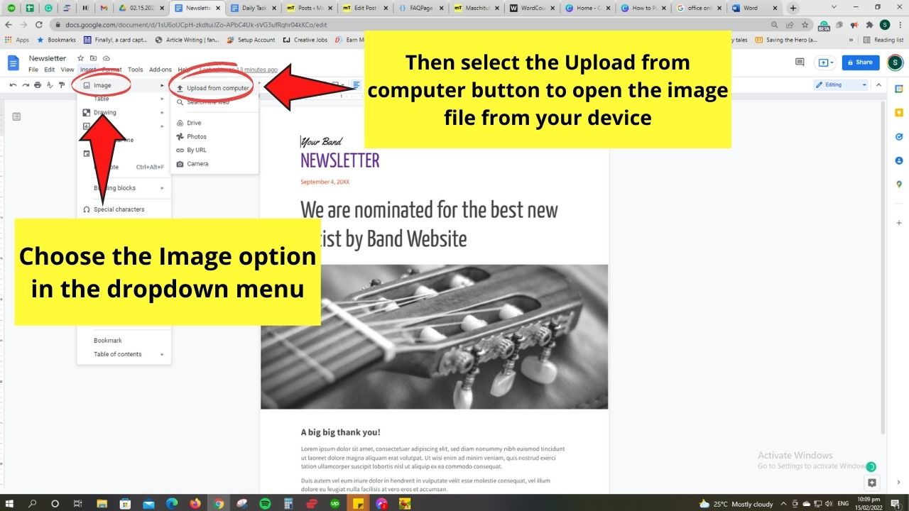 How to Put an Image Behind Text in Google Docs with the Behind Text Wrapping Step 2