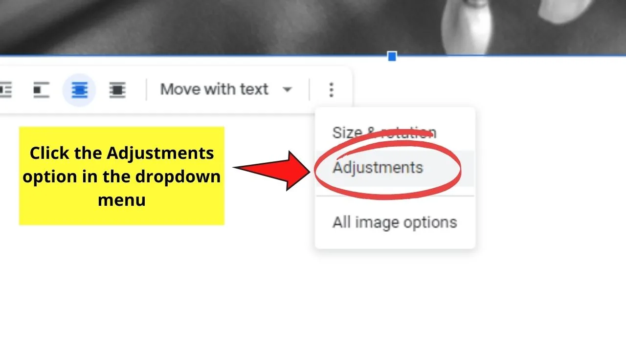 How to Put an Image Behind Text in Google Docs with the Behind Text Wrapping Step 5.1