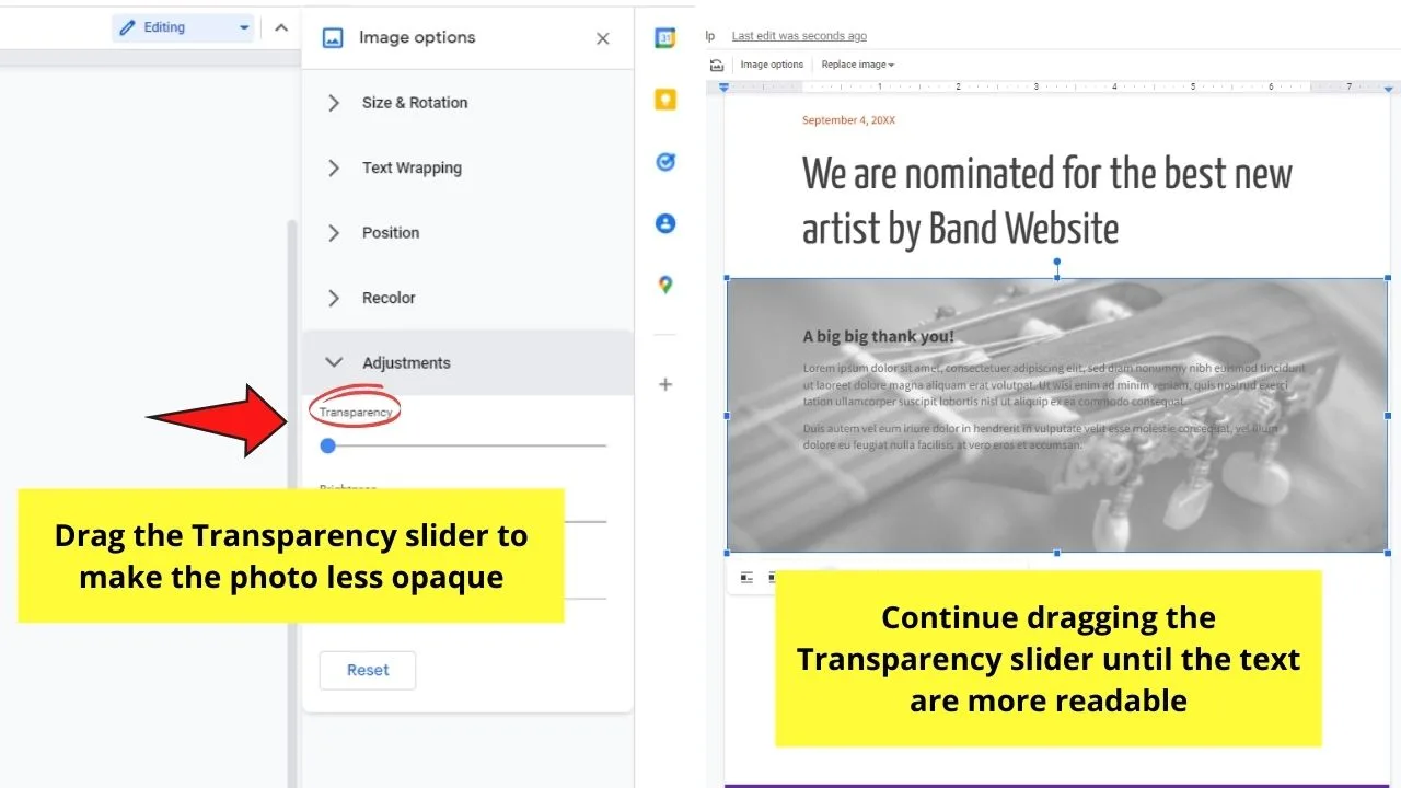 How to Put an Image Behind Text in Google Docs with the Behind Text Wrapping Step 5.2