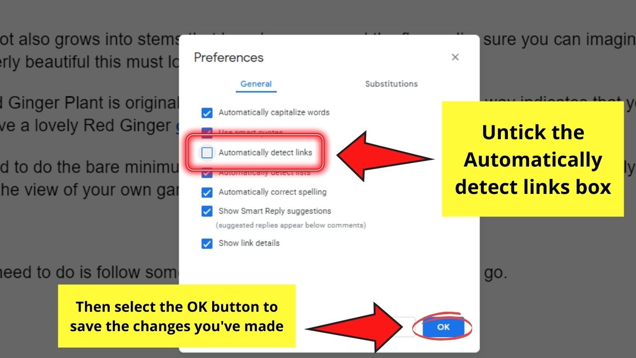 How to Remove a Hyperlink in Google Docs by Disabling Automatic Link Detection Step 3