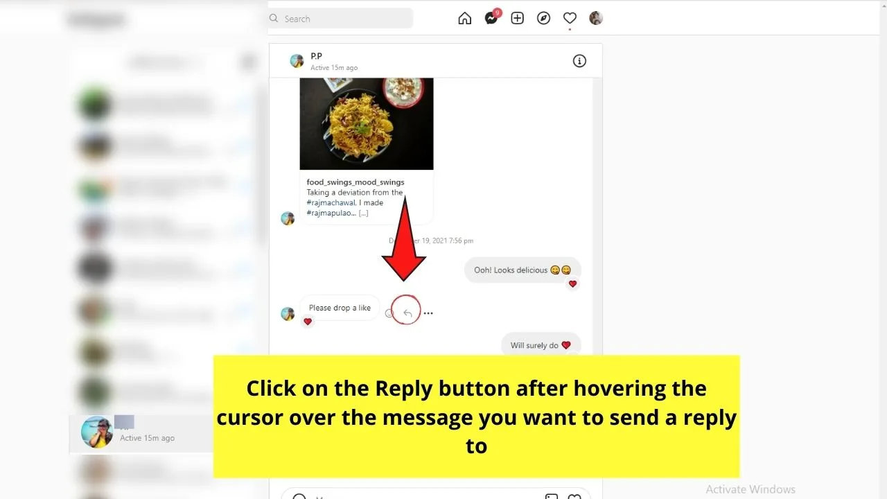 How to Reply to a Message on Instagram through the Web Version Step 3.1