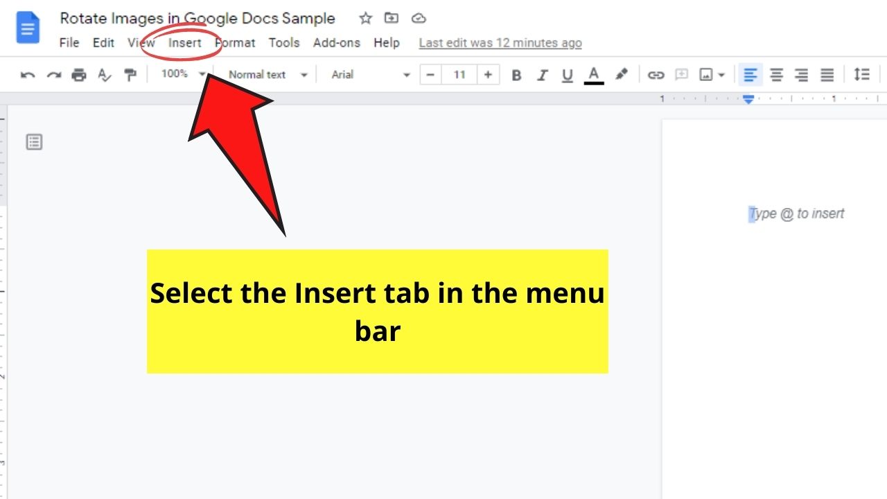 How to Rotate Images in Google Docs Using the Rotate Icon Step 1
