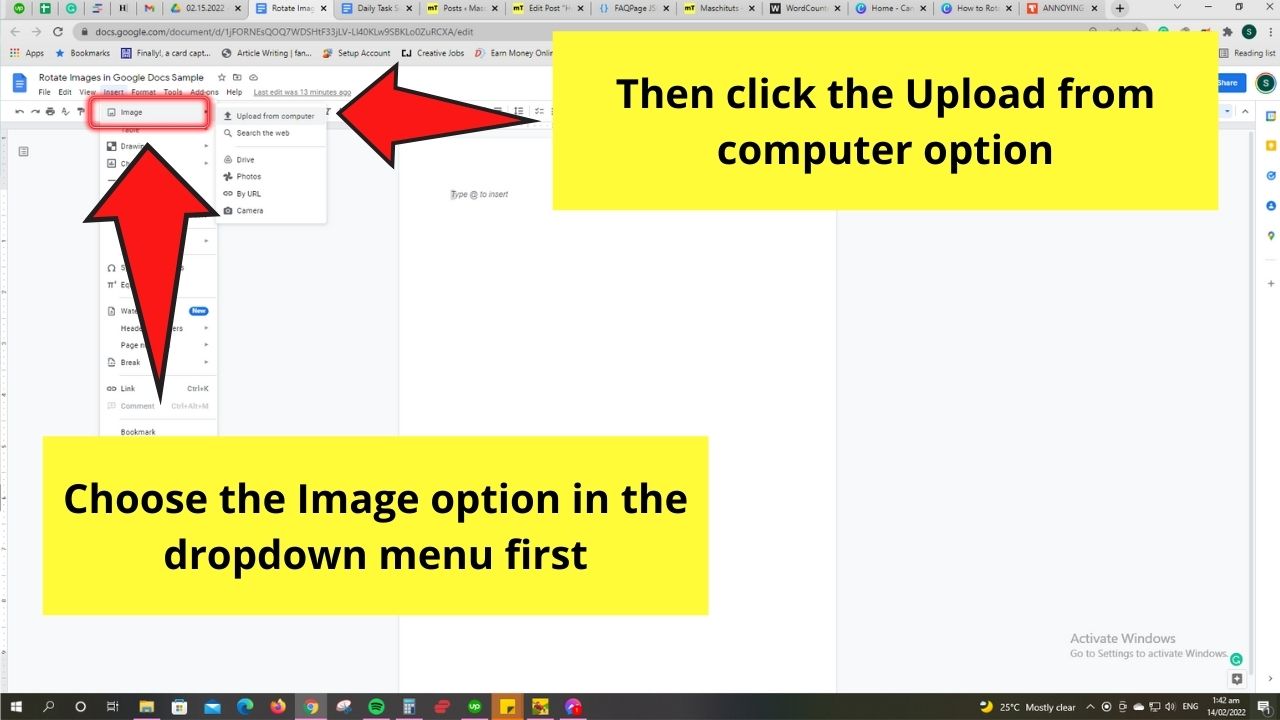How to Rotate Images in Google Docs Using the Rotate Icon Step 2