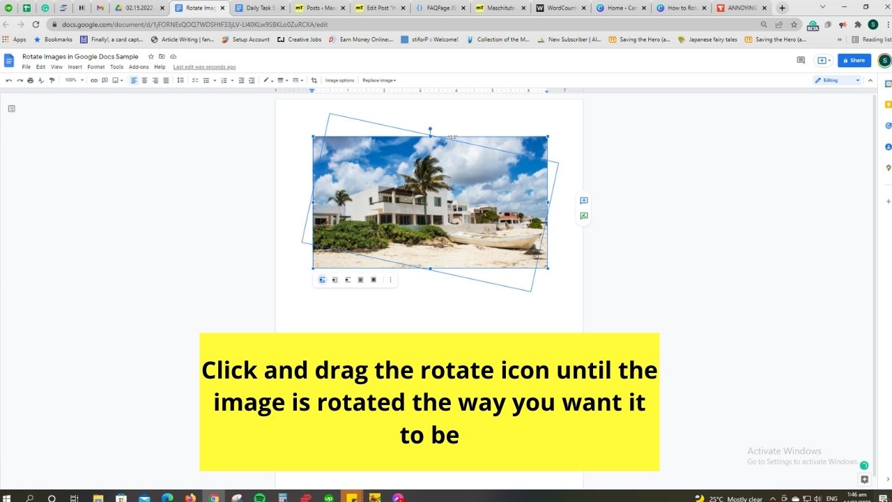 How to Rotate Images in Google Docs Using the Rotate Icon Step 4.1