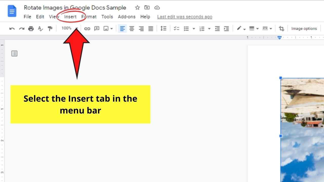 How to Rotate Images in Google Docs with the Drawing Tool Step 1