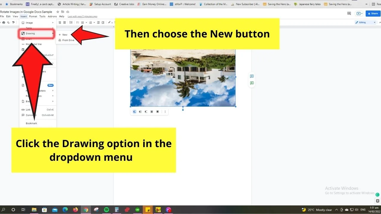 How to Rotate Images in Google Docs with the Drawing Tool Step 2