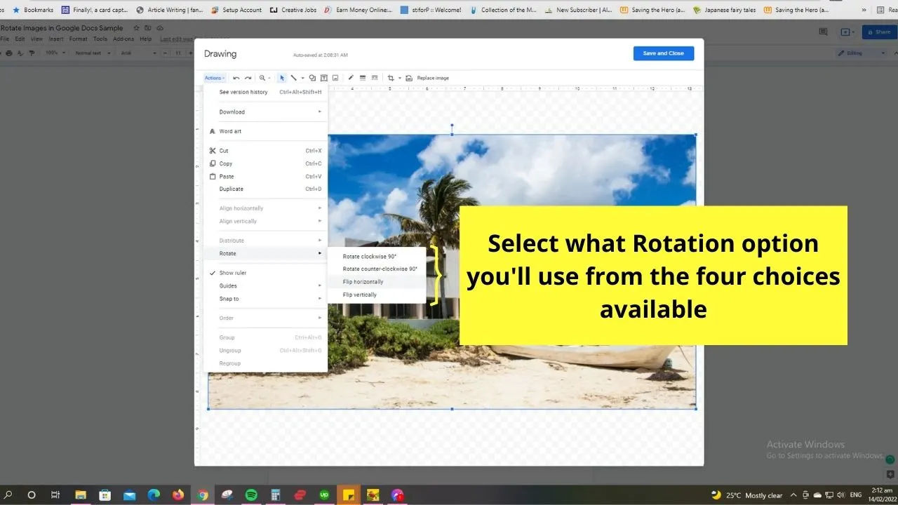 How to Rotate Images in Google Docs with the Drawing Tool Step 6
