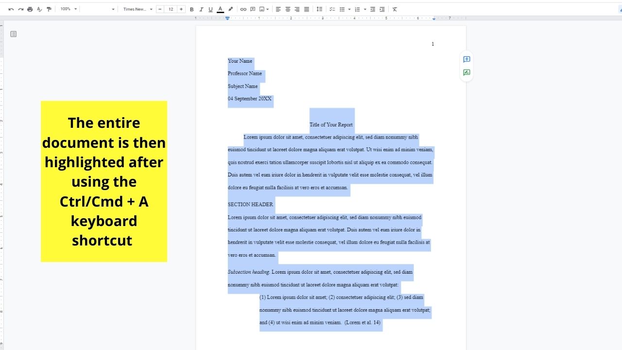 How to Select Everything in Google Docs Using Ctrl + A Keyboard Shortcut Step 2.2