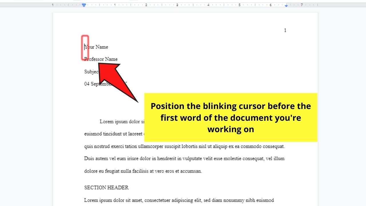 How to Select Everything in Google Docs by the Click-and-Drag Method Step 1