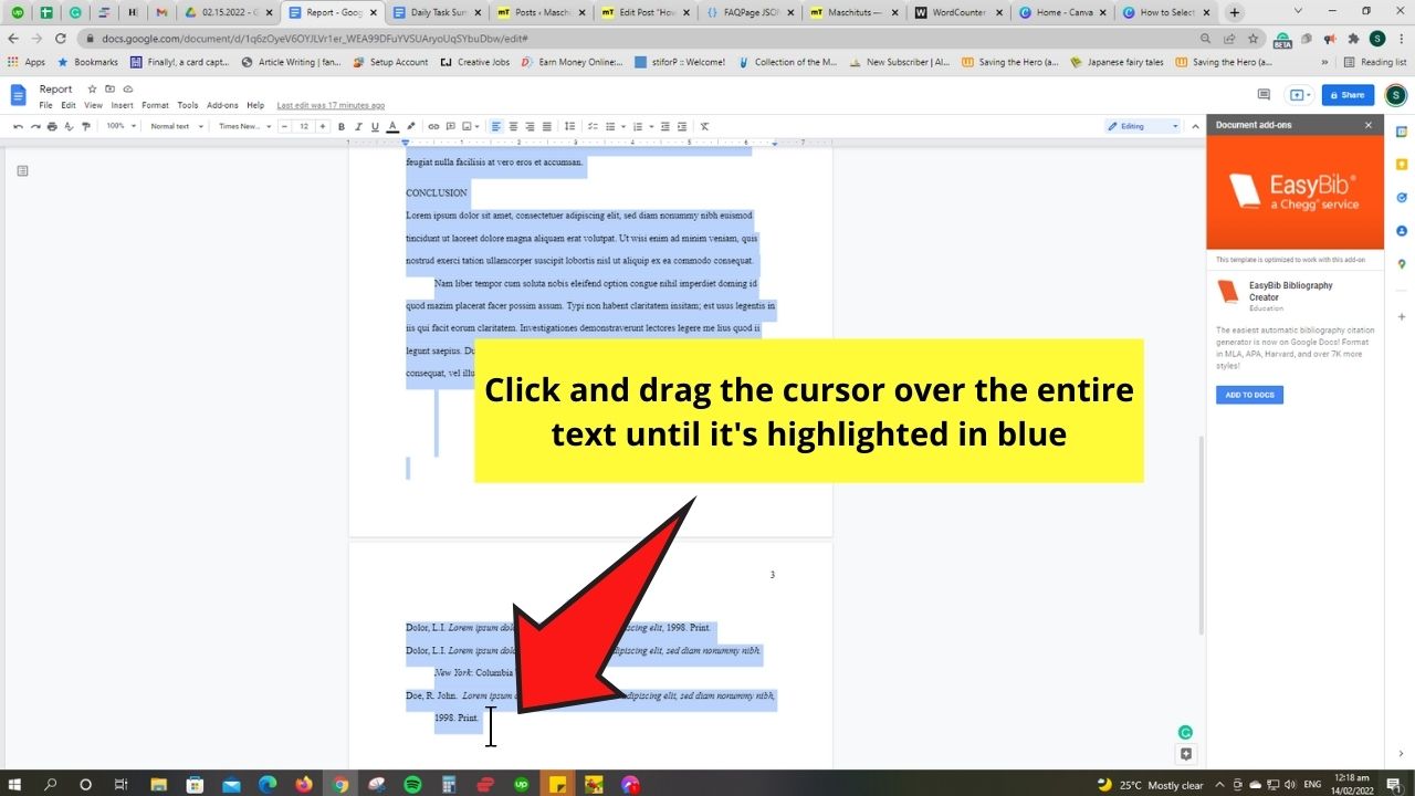How to Select Everything in Google Docs by the Click-and-Drag Method Step 2