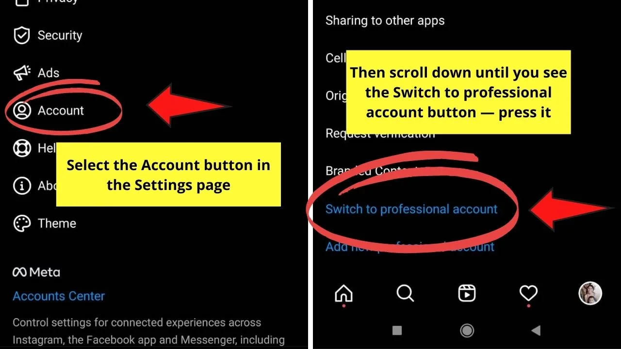 How to Unread Messages on Instagram Switching Account Types on Mobile App Step 3