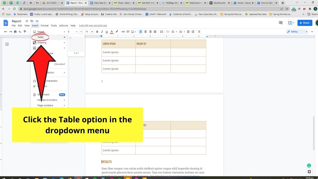 How to View Multiple Tables in Google Docs by Creating Inner Tables Step 2