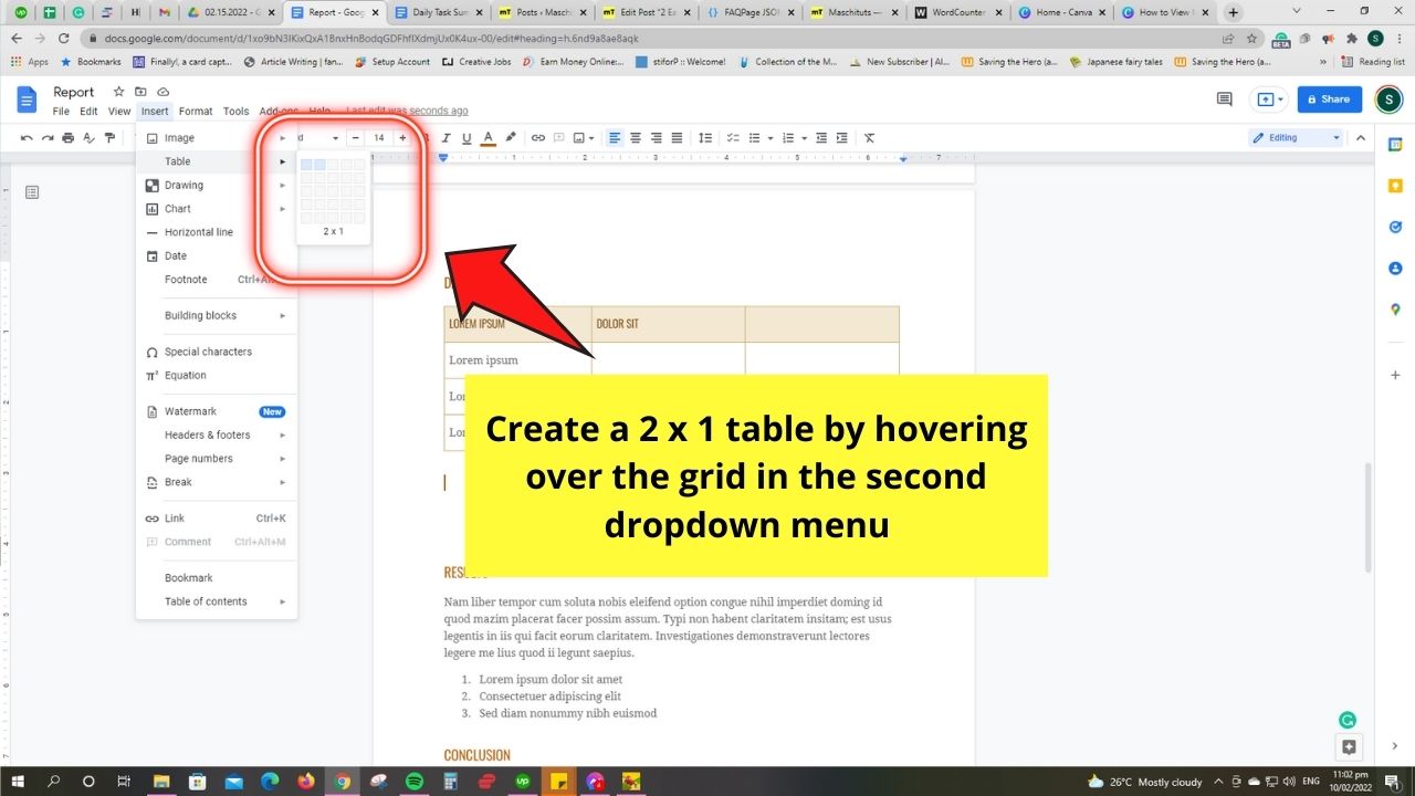 How to View Multiple Tables in Google Docs by Creating Inner Tables Step 3