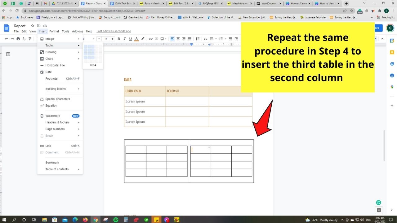 How to View Multiple Tables in Google Docs by Creating Inner Tables Step 5
