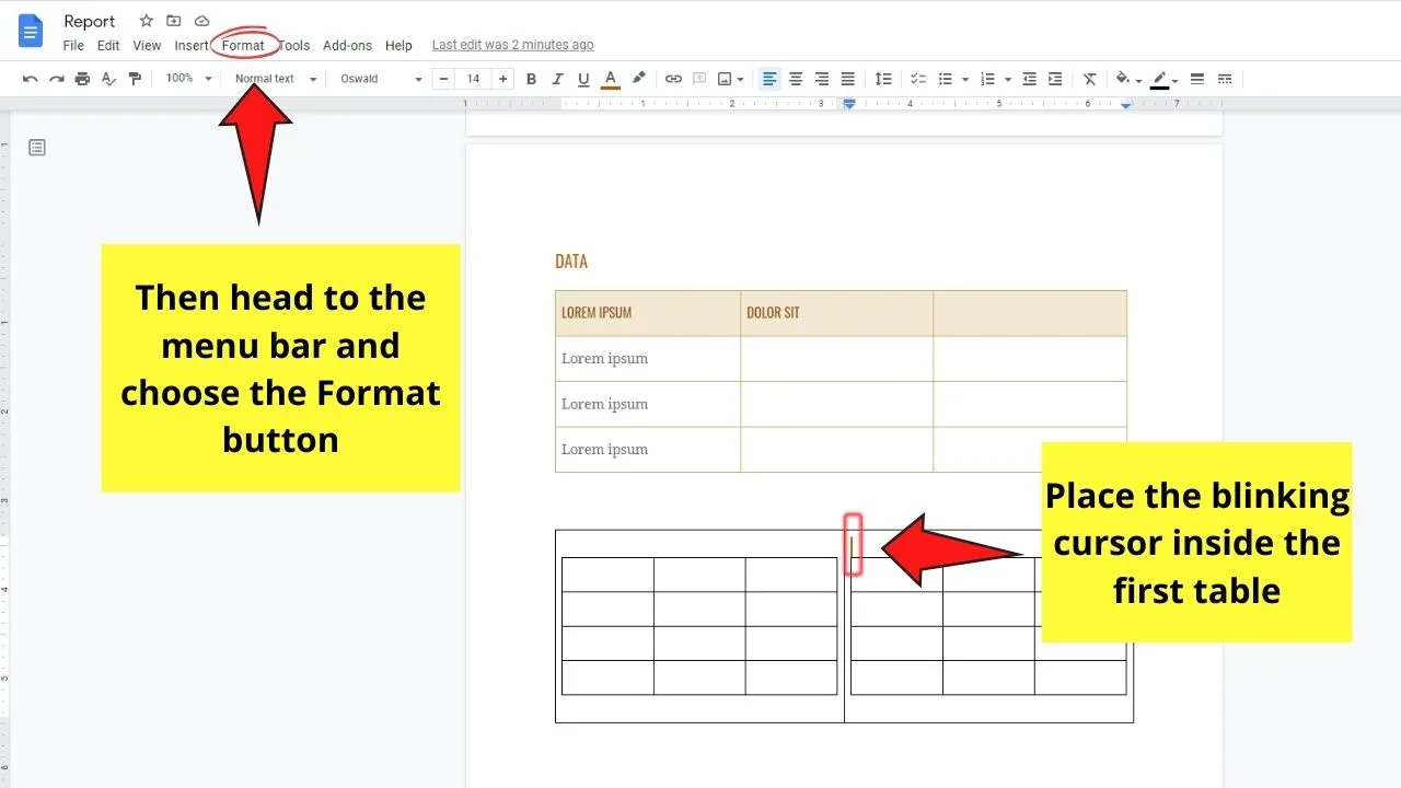 How to View Multiple Tables in Google Docs by Creating Inner Tables Step 6.1