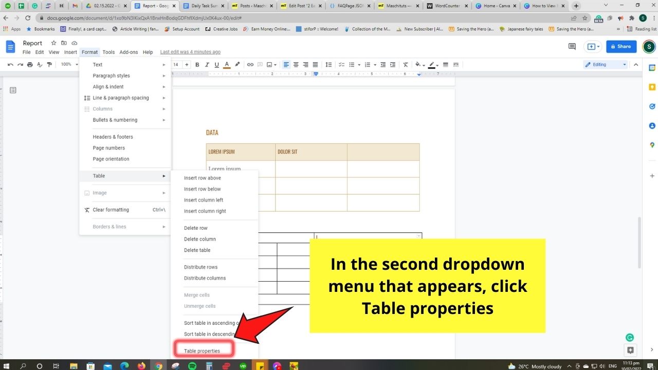 How to View Multiple Tables in Google Docs by Creating Inner Tables Step 7.1