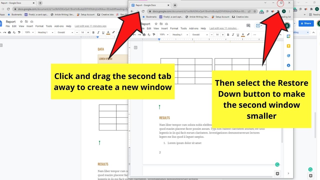 How to View Multiple Tables in Google Docs by Opening Multiple Windows Step 3.1