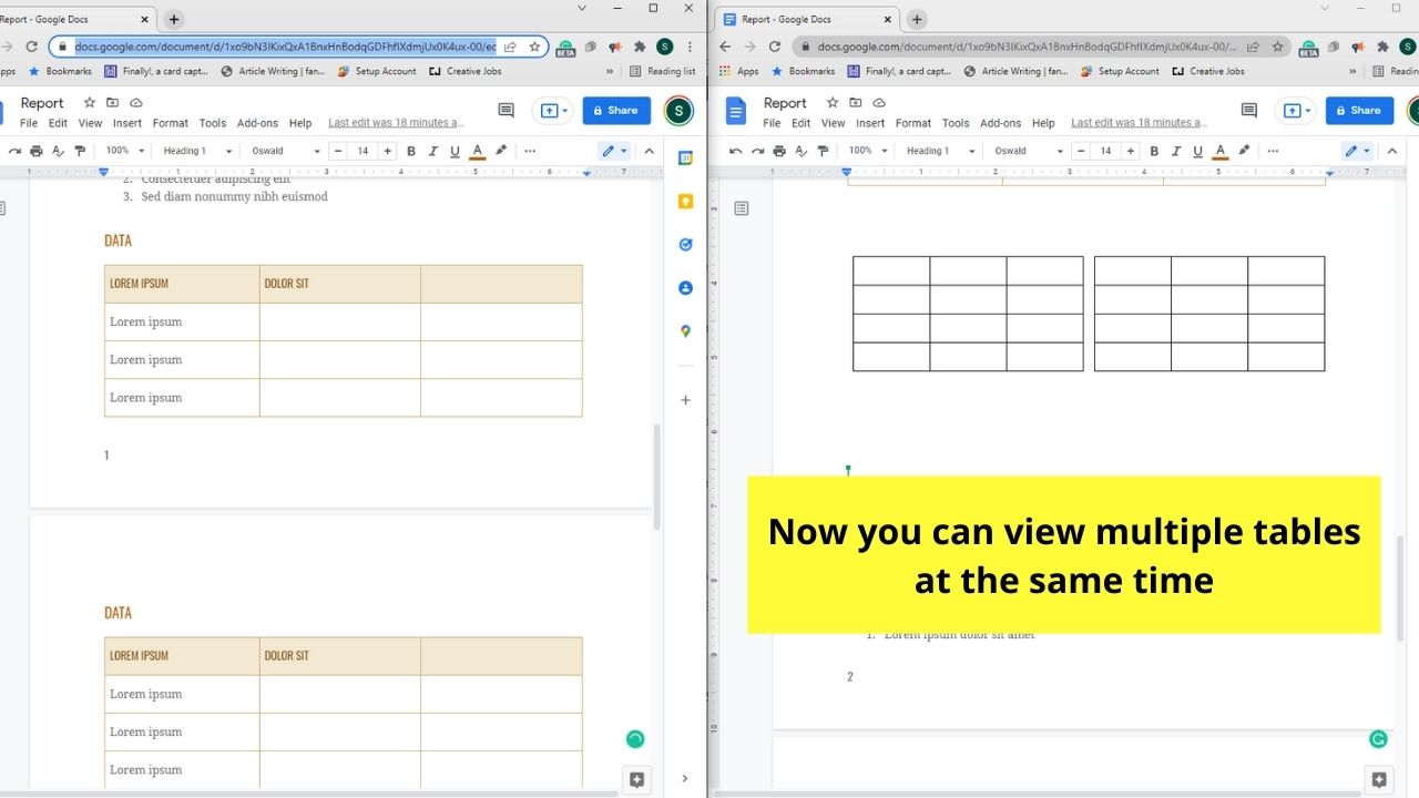 How to View Multiple Tables in Google Docs by Opening Multiple Windows Step 4.2