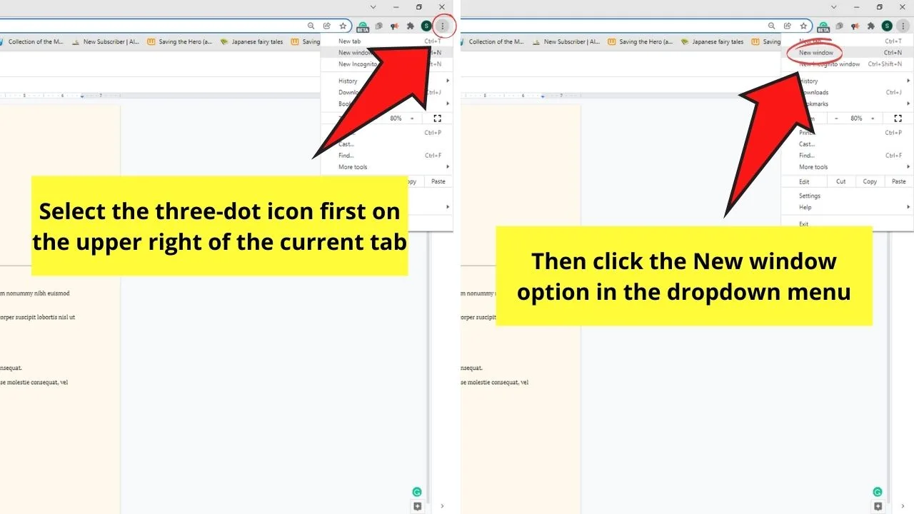 How to View Two Pages Side by Side in Google Docs by Opening Multiple Windows Step 2.1