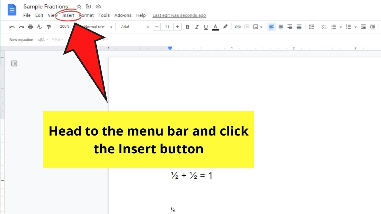 How to Write Fractions in Google Docs by Inserting Special Characters Step 1