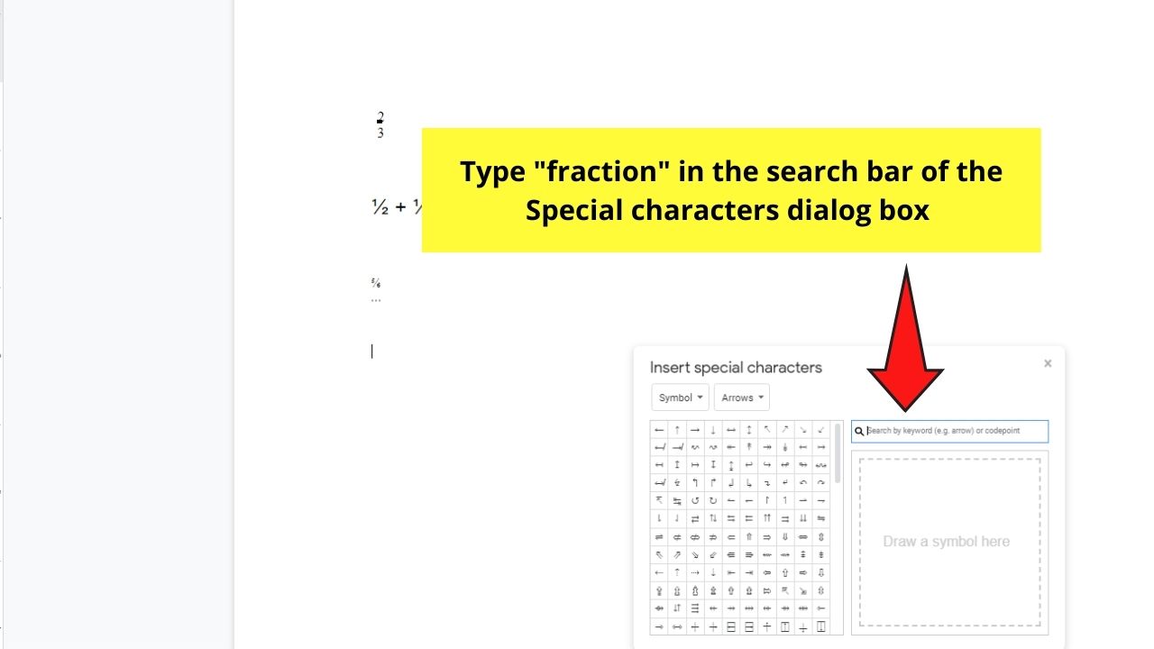 How to Write Fractions in Google Docs by Inserting Special Characters Step 3