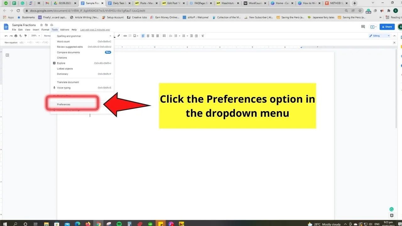 How to Write Fractions in Google Docs with Substitutions Step 2