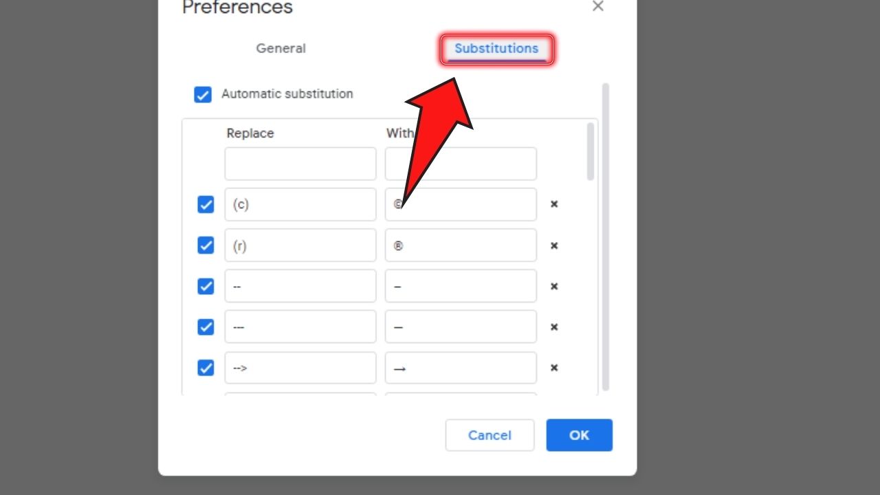 How to Write Fractions in Google Docs with Substitutions Step 3