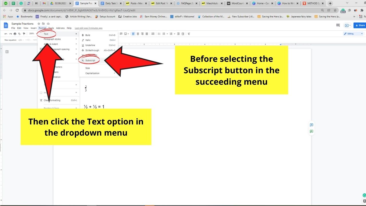 How to Write Fractions in Google Docs with Superscripts and Subscripts Step 5
