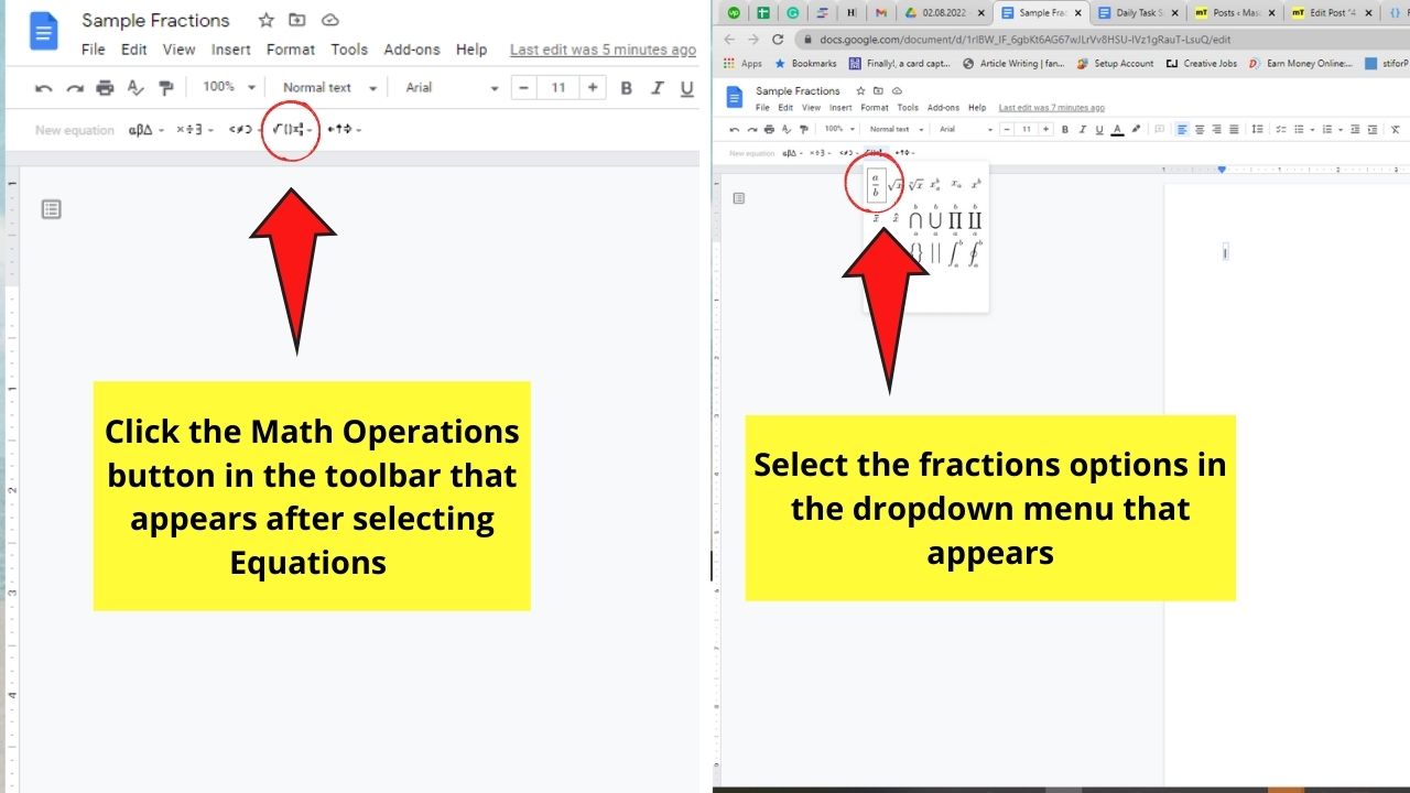 How to Write Fractions in Google Docs with the Equations Function Step 3
