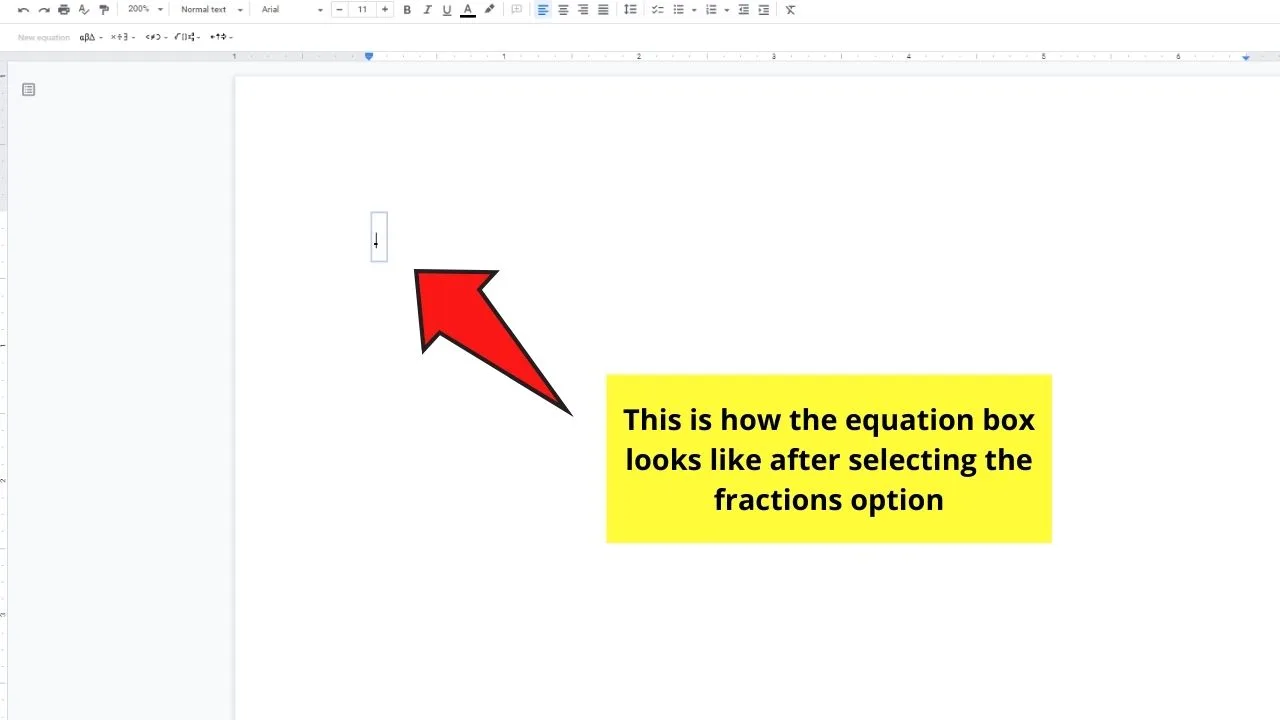 How to Write Fractions in Google Docs with the Equations Function Step 4.1