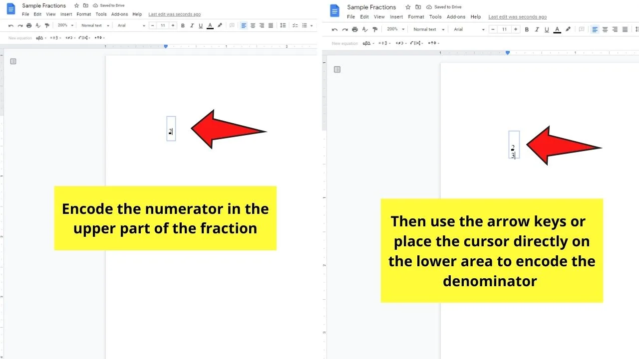 How to Write Fractions in Google Docs with the Equations Function Step 4.2