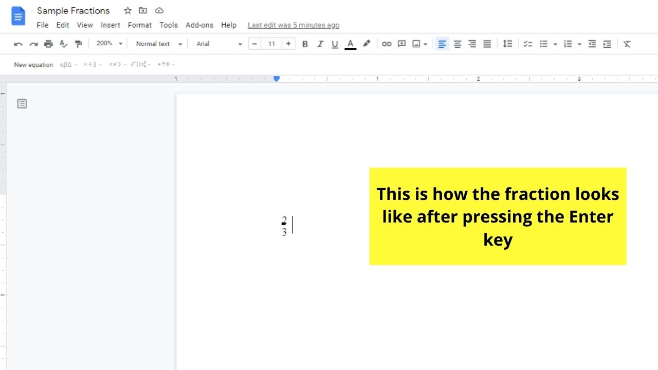 How to Write Fractions in Google Docs with the Equations Function Step 4.3