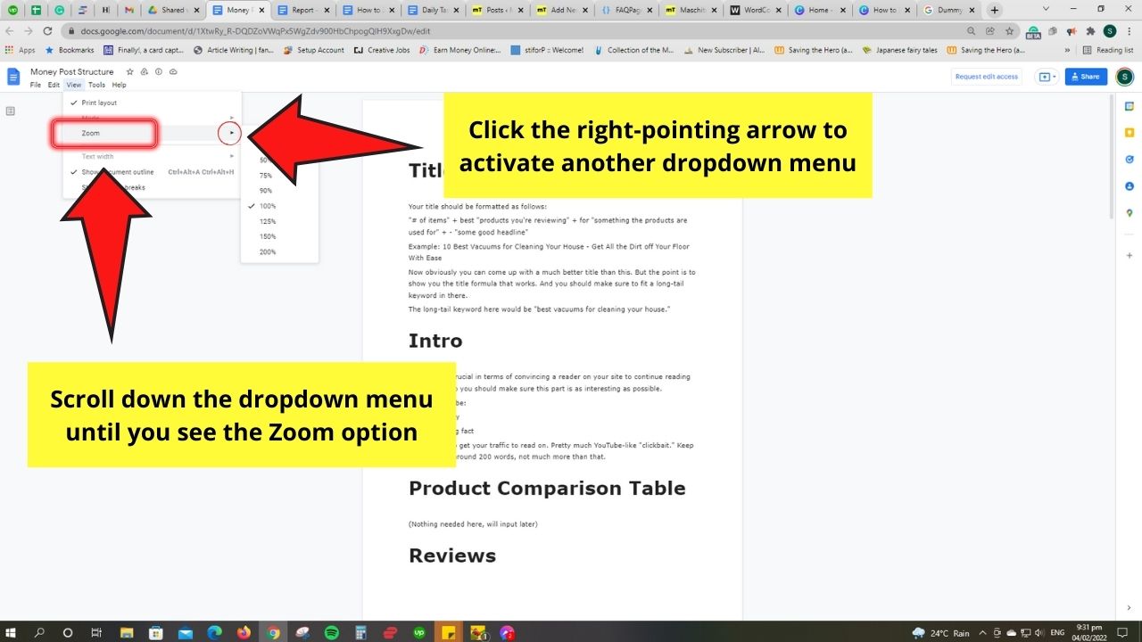 How to Zoom in Google Docs as a Viewer or Commenter Step 2