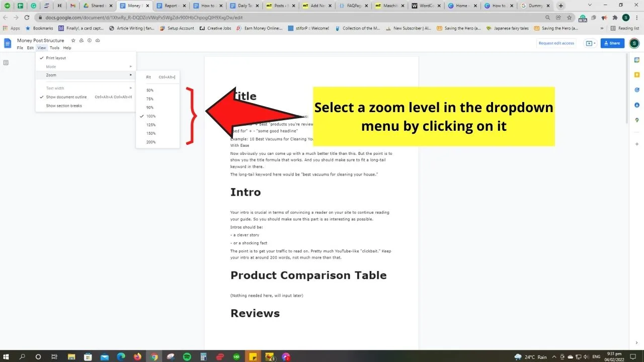 How to Zoom in Google Docs as a Viewer or Commenter Step 3