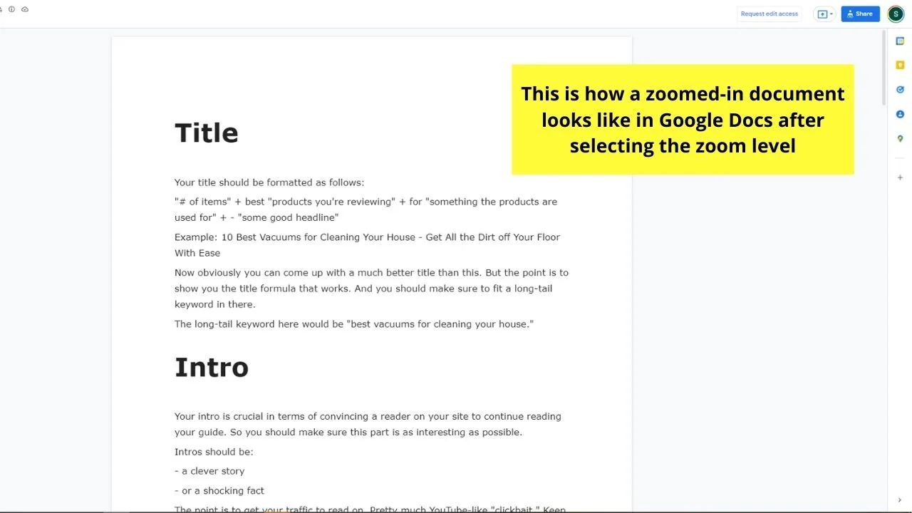 How to Zoom in Google Docs as a Viewer or Commenter Step 3.2