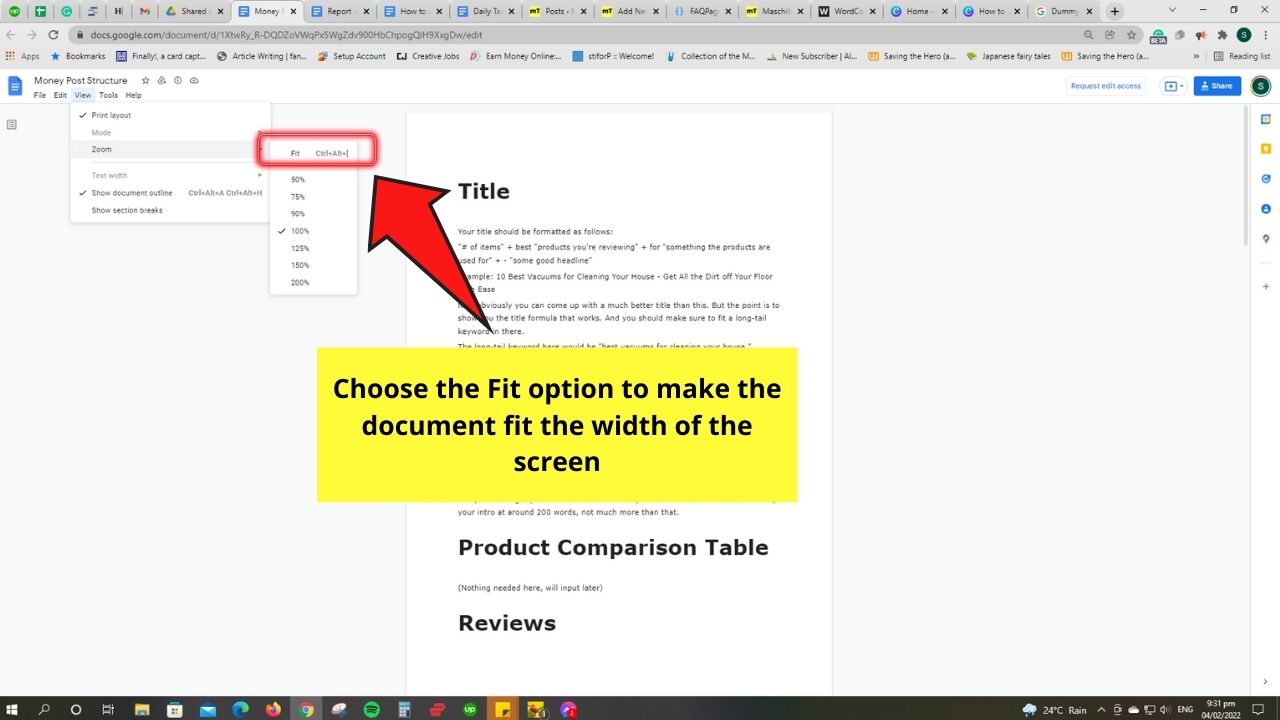 How to Zoom in Google Docs as a Viewer or Commenter Step 4.1