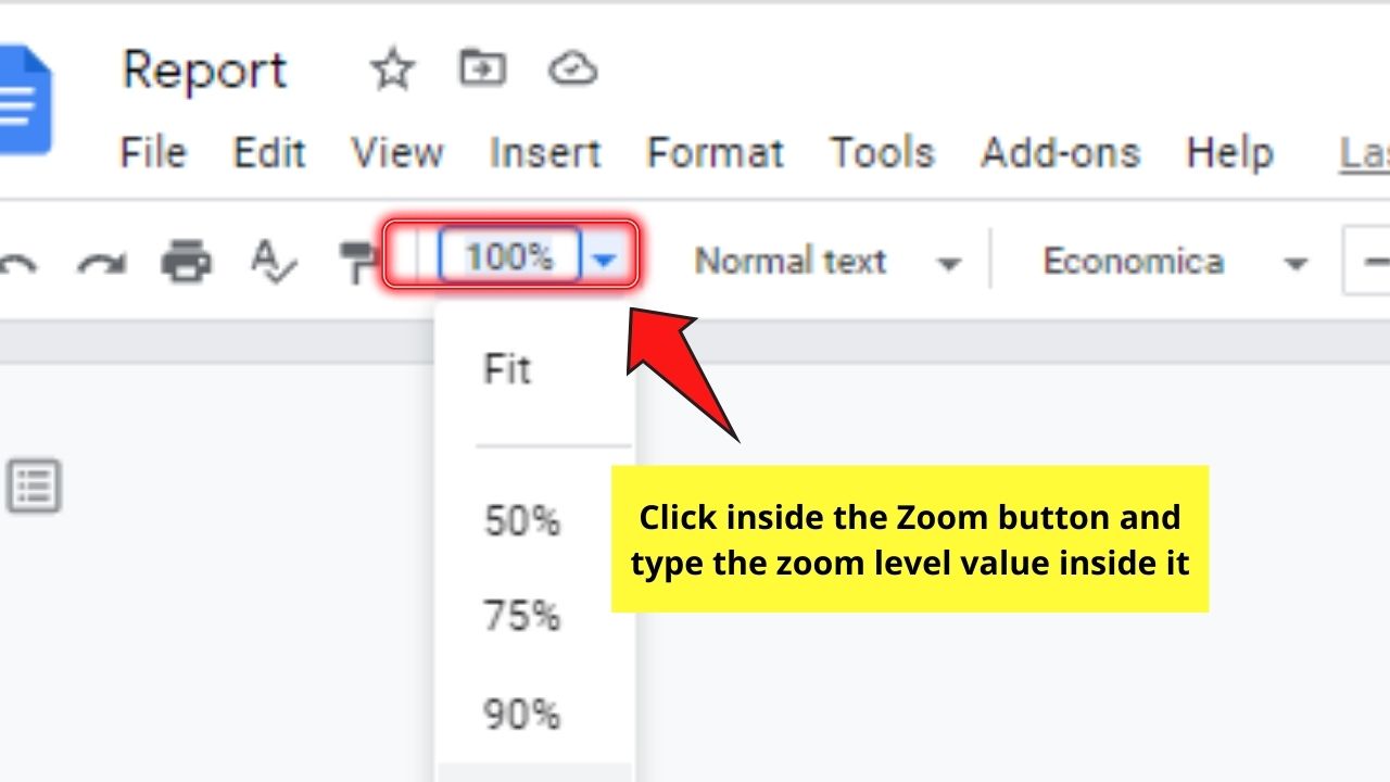 How to Zoom in Google Docs as an Editor Step 3