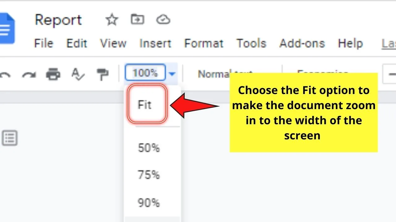 How to Zoom in Google Docs as an Editor Step 4